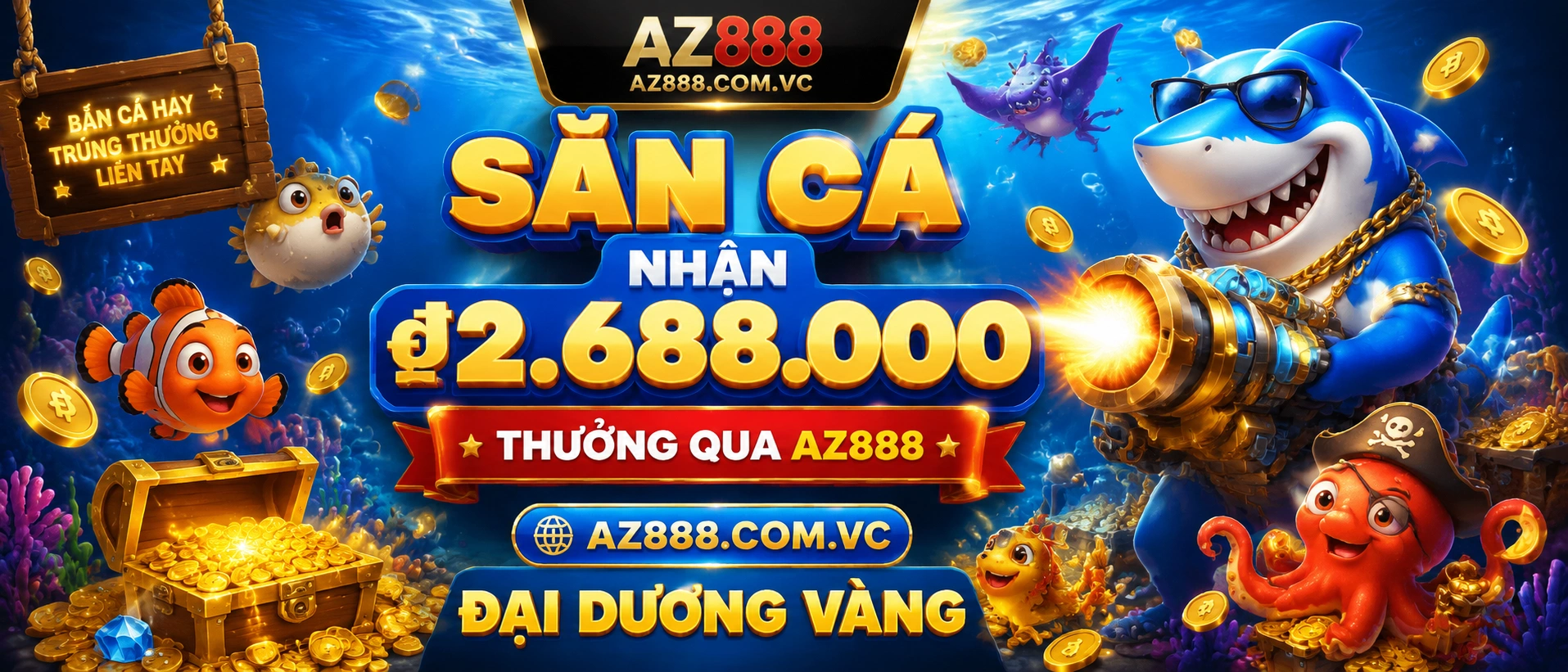 Bắn Cá đại dương với giao diện phòng chơi và hiệu ứng biển xanh