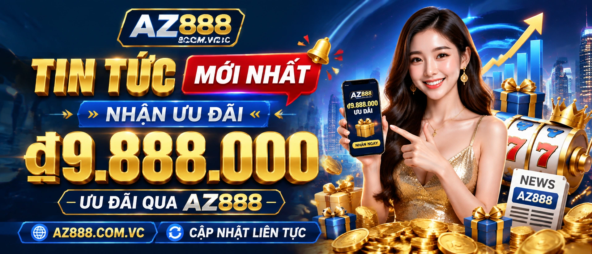 Tin tức AZ888 với giao diện cập nhật mới và các danh mục game nổi bật